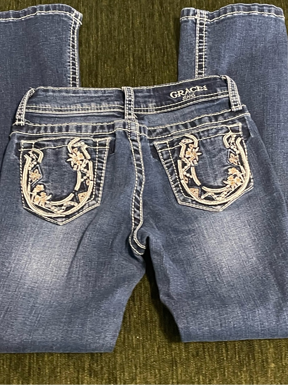 Grace in LA Dark Blue Bootcut Jeans with Embroidered Back Pockets